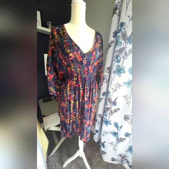 Natural LIFE Sanibel Kaftan Mini Dress, Watercolor Indigo Floral, Size MEDIUM - Picture 5 of 7